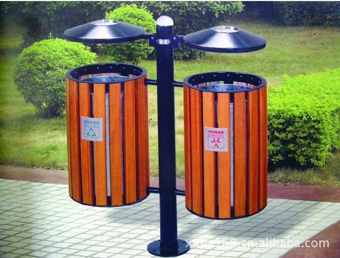 钢木分类垃圾桶景区防腐木垃圾桶-道路果皮箱-振兴景观