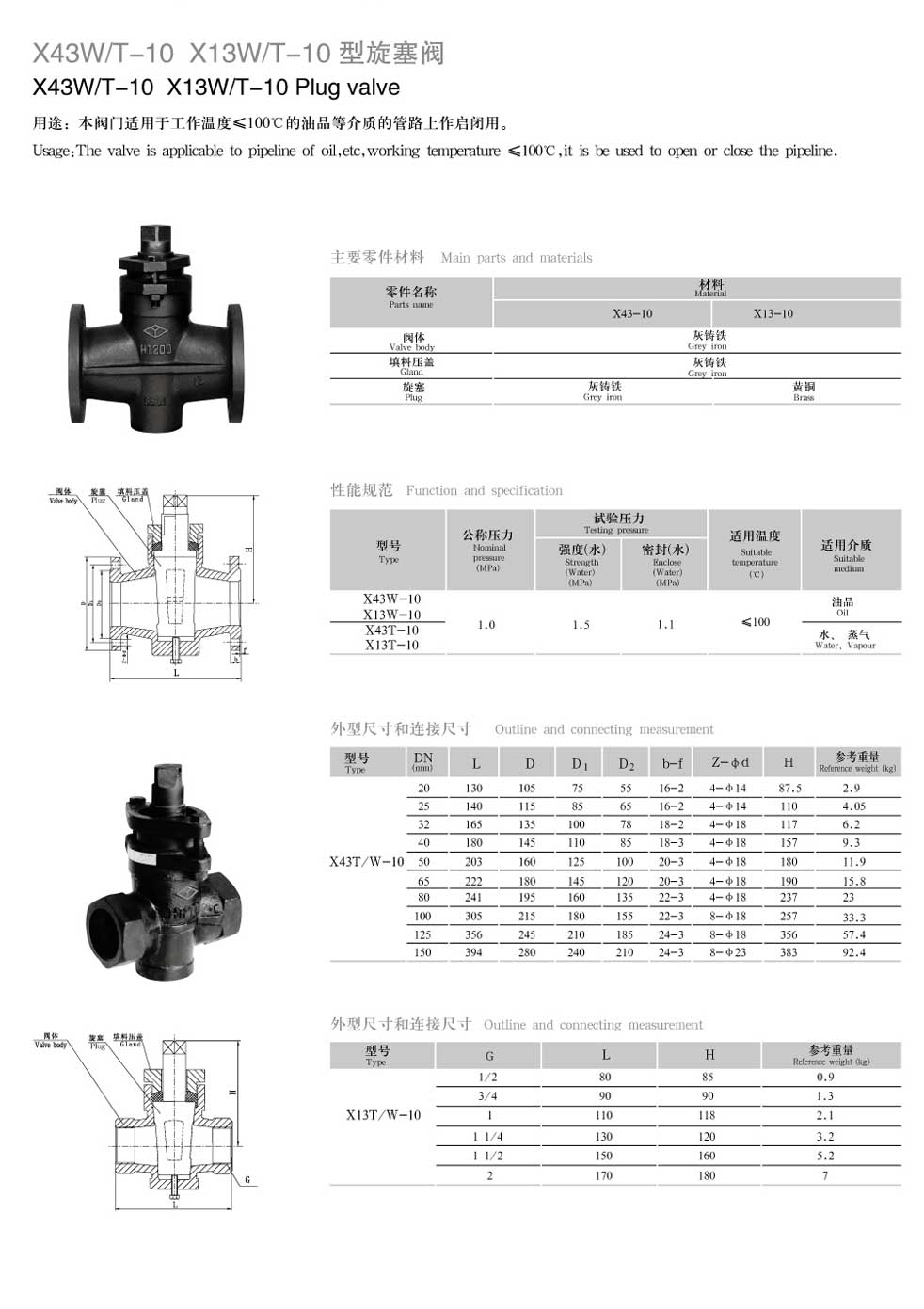 武汉远大旋塞阀X43W-10/X13W-10